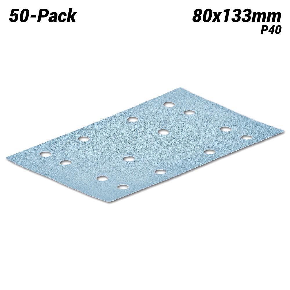 Festool 497117 (STF 80 x 133 P40 GR/50x) 50-Pack 80mm x 133mm 14 Hole P40 Grit Granat Abrasive Sheets