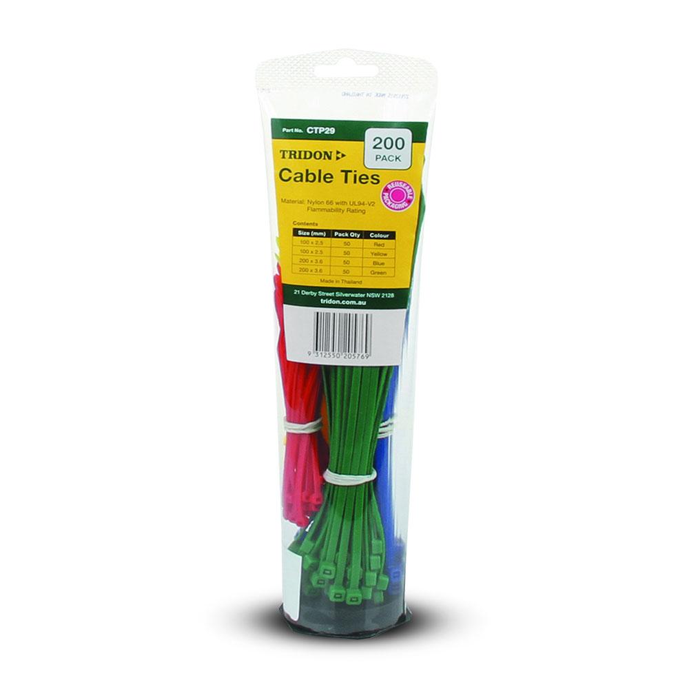 Tridon CTP29 200-Pack 100mm/200mm Assorted Colours Cable Ties