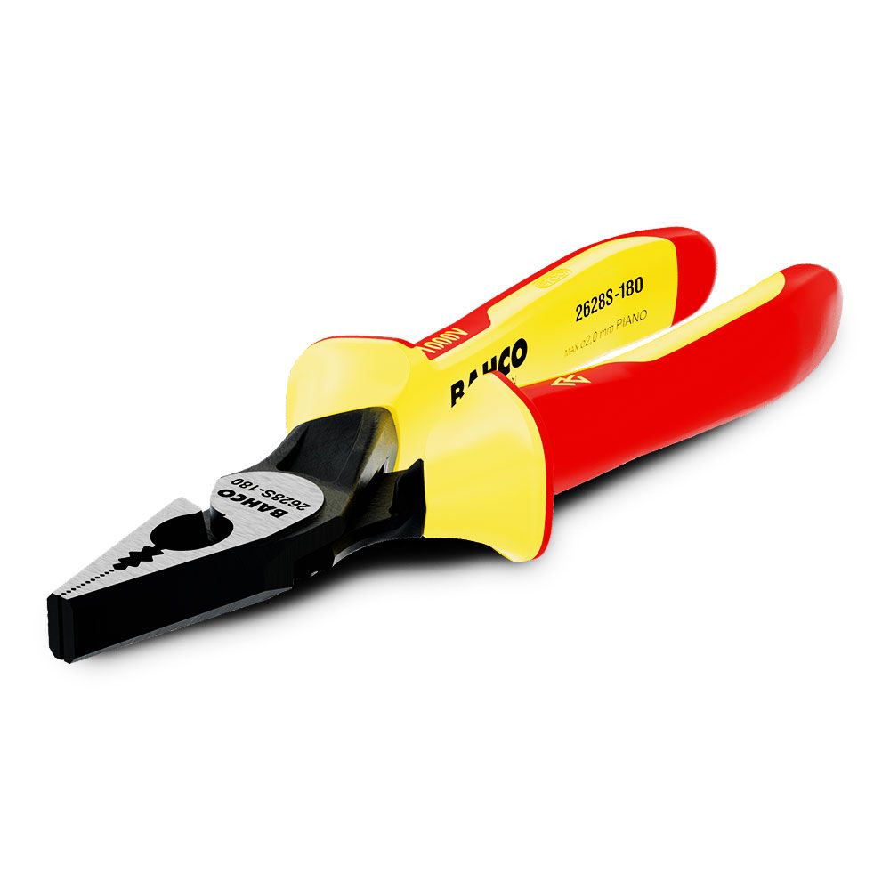 Bahco 2628S-200 8" 200mm ERGO Combination Pliers with Insulated Dual-Component Handles and Phosphate Finish