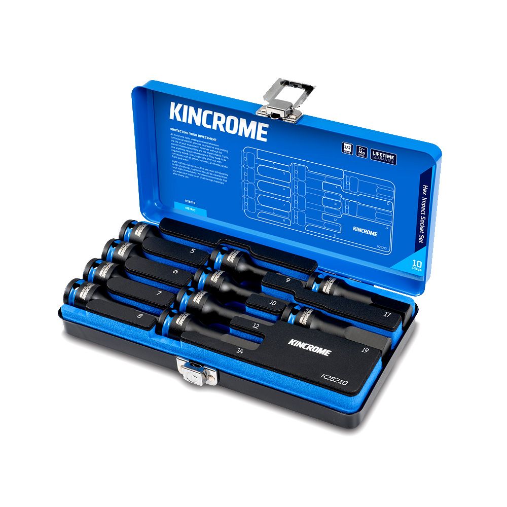 Kincrome K28210 10pce 1/2" Drive Hex Impact Socket Set - Metric