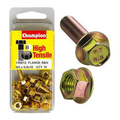 Champion High Tensile Flanged Hex Set Screws & Nuts M5 x 16mm 8AF Grade 8.8 — Pack of 20