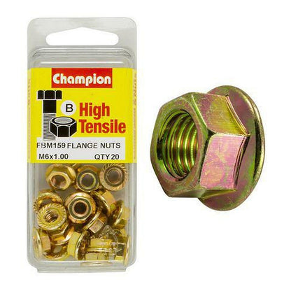 Champion Flanged Hex Nuts M6 x 1.00mm Grade 8.8 — Pack of 20