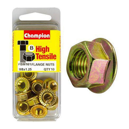 Champion Flanged Hex Nut M8 x 1.25mm Grade 8.8 — Pack of 10