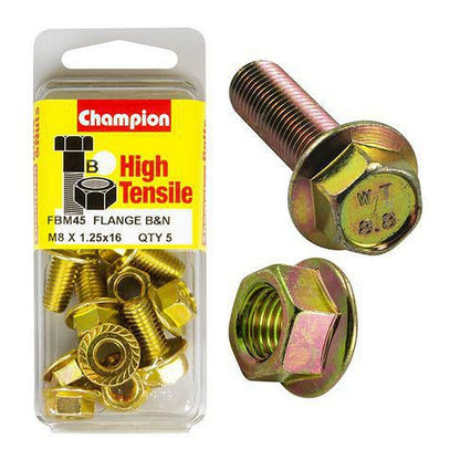 Champion High Tensile Flanged Hex Set Screws & Nuts M8 x 16mm 12AF Grade 8.8 — Pack of 10