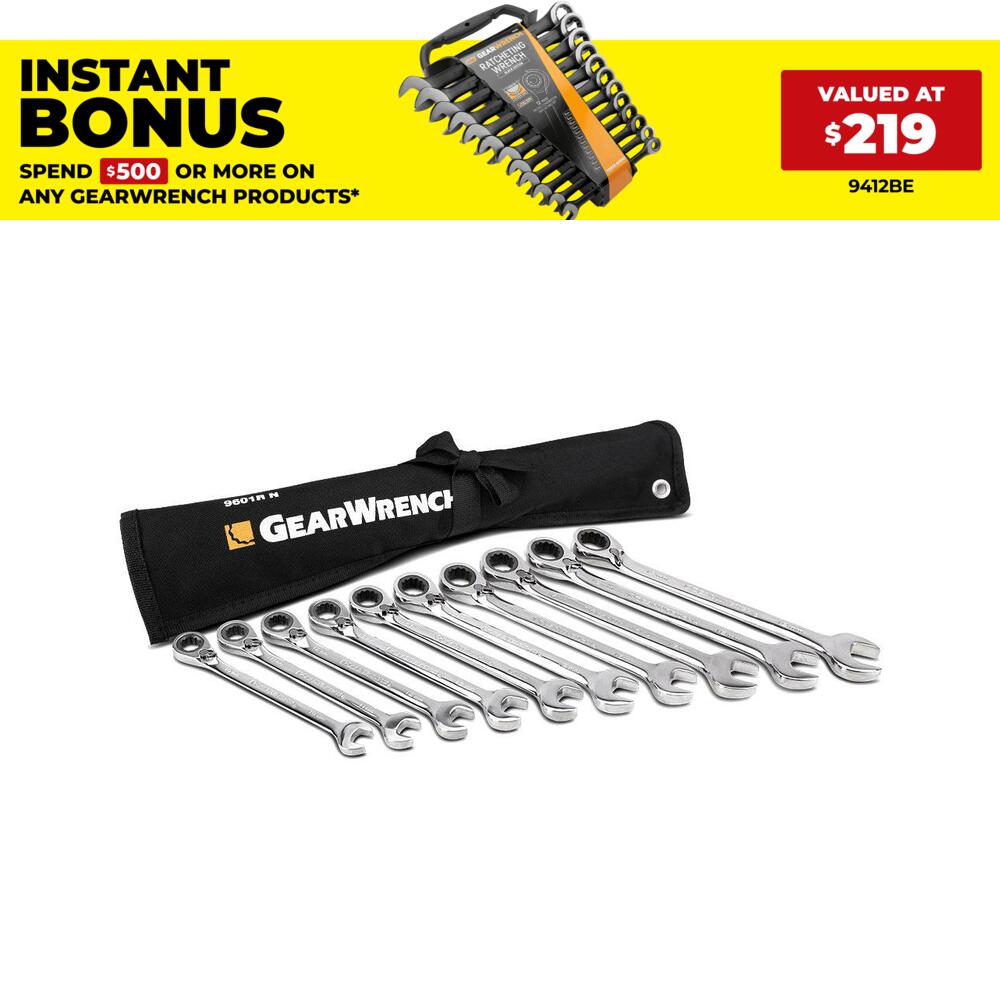 GEARWRENCH 9601RN 10pce 12 Point Metric Reversible Ratcheting Combination Wrench Set