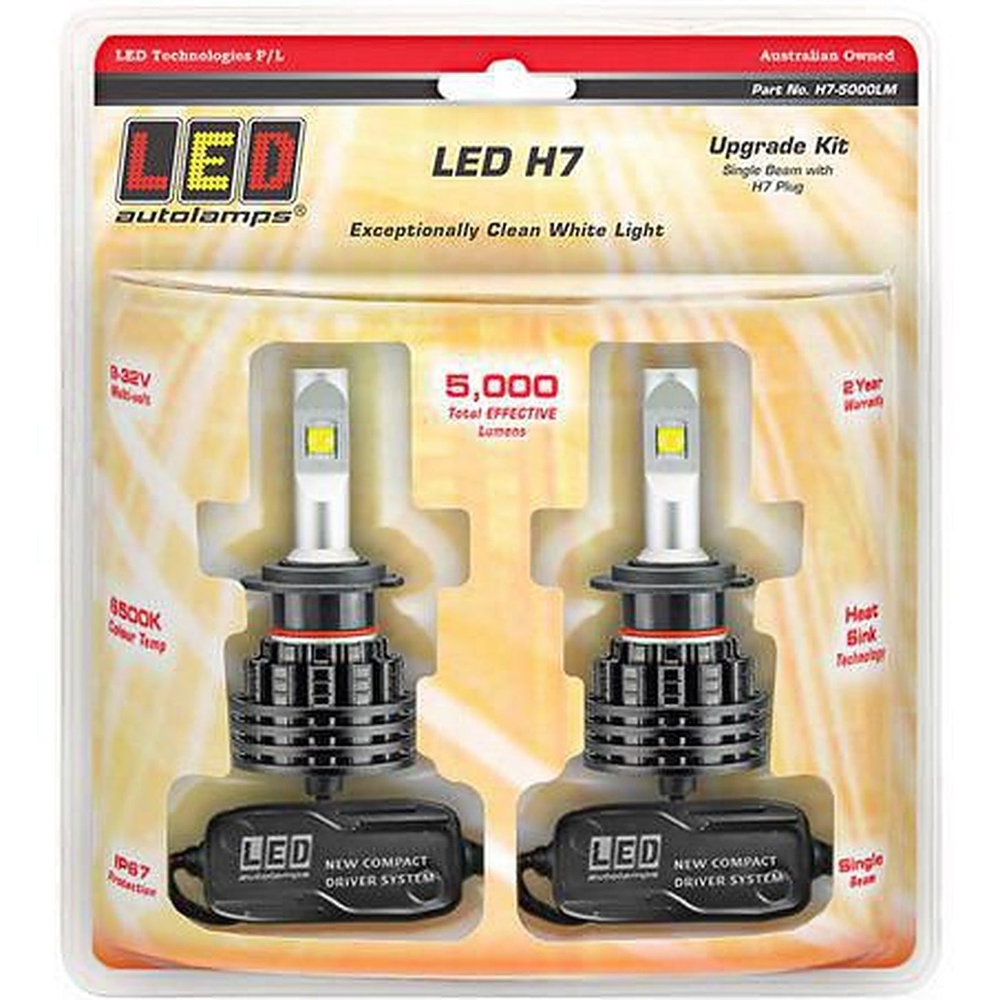 LED Autolamps 9/32V H7 LED Headlight Kit Single Beam H7-5000LM