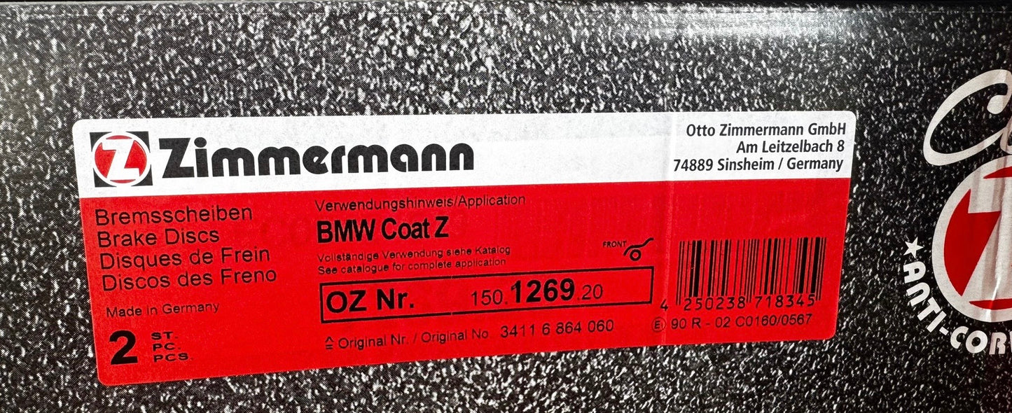 Zimmermann Coat Z Brake Rotor Front PAIR 150.1269.20