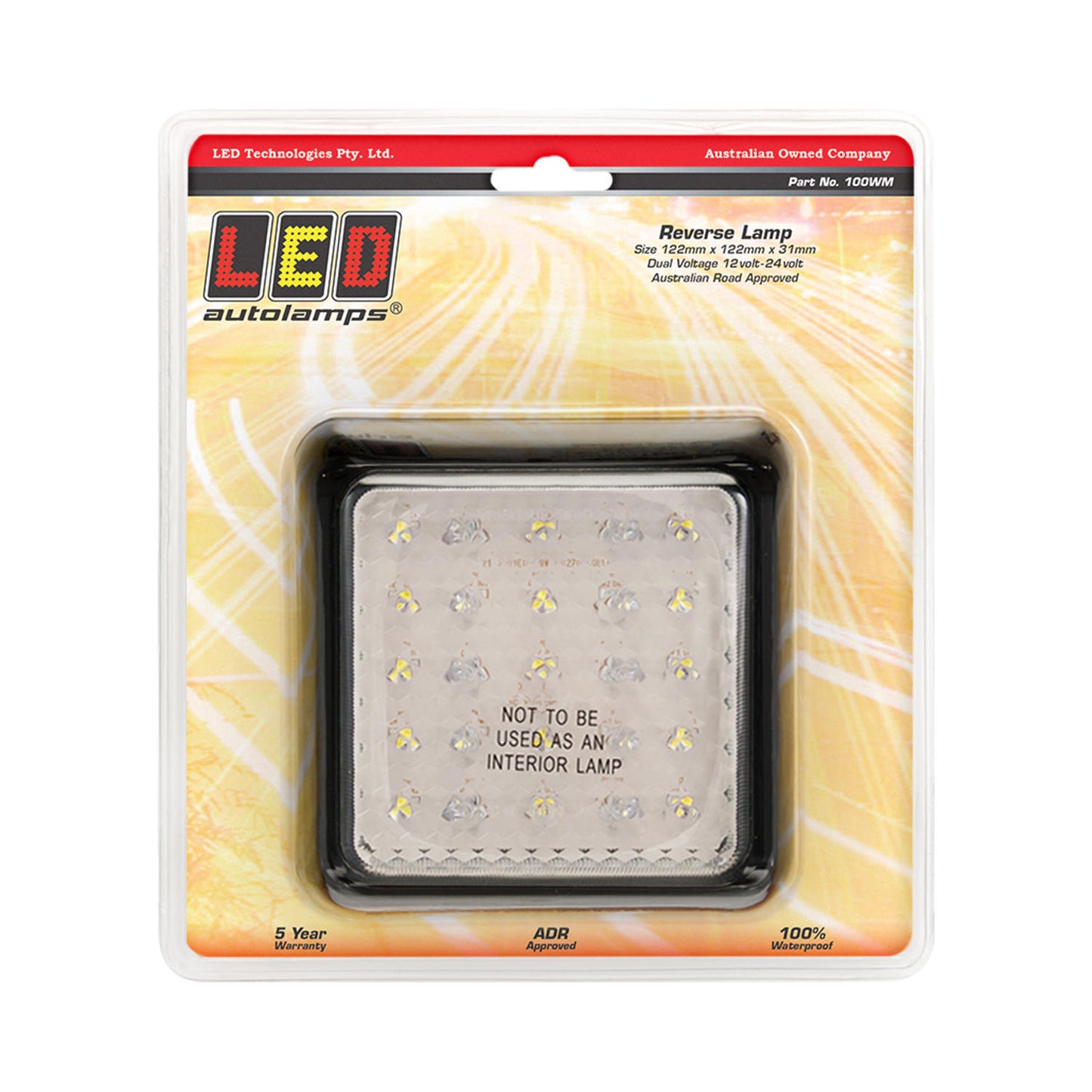 LED Autolamps 100 Series, Reverse Lamp, Square, Black Bracket, 12/24 Volt, Single Blister - 100WM