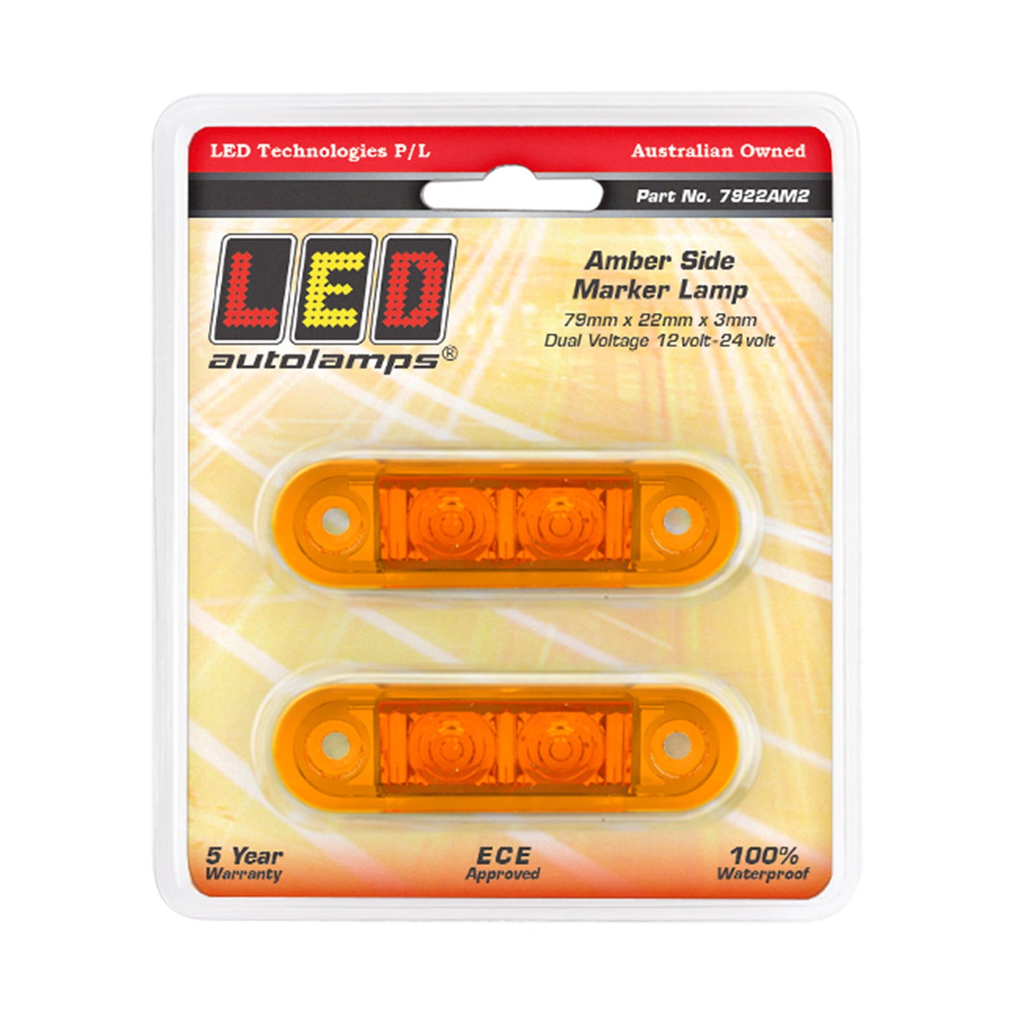 LED Autolamps LED Autolamps Amber Side Marker, Compact Low Profile Design, 12/24V, Twin Blister - 7922AM2