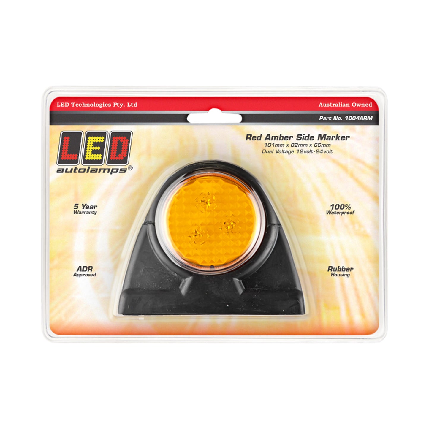LED Autolamps 1004 Series Red/Amber Side Marker,12/24V, Single Blister - 1004ARM