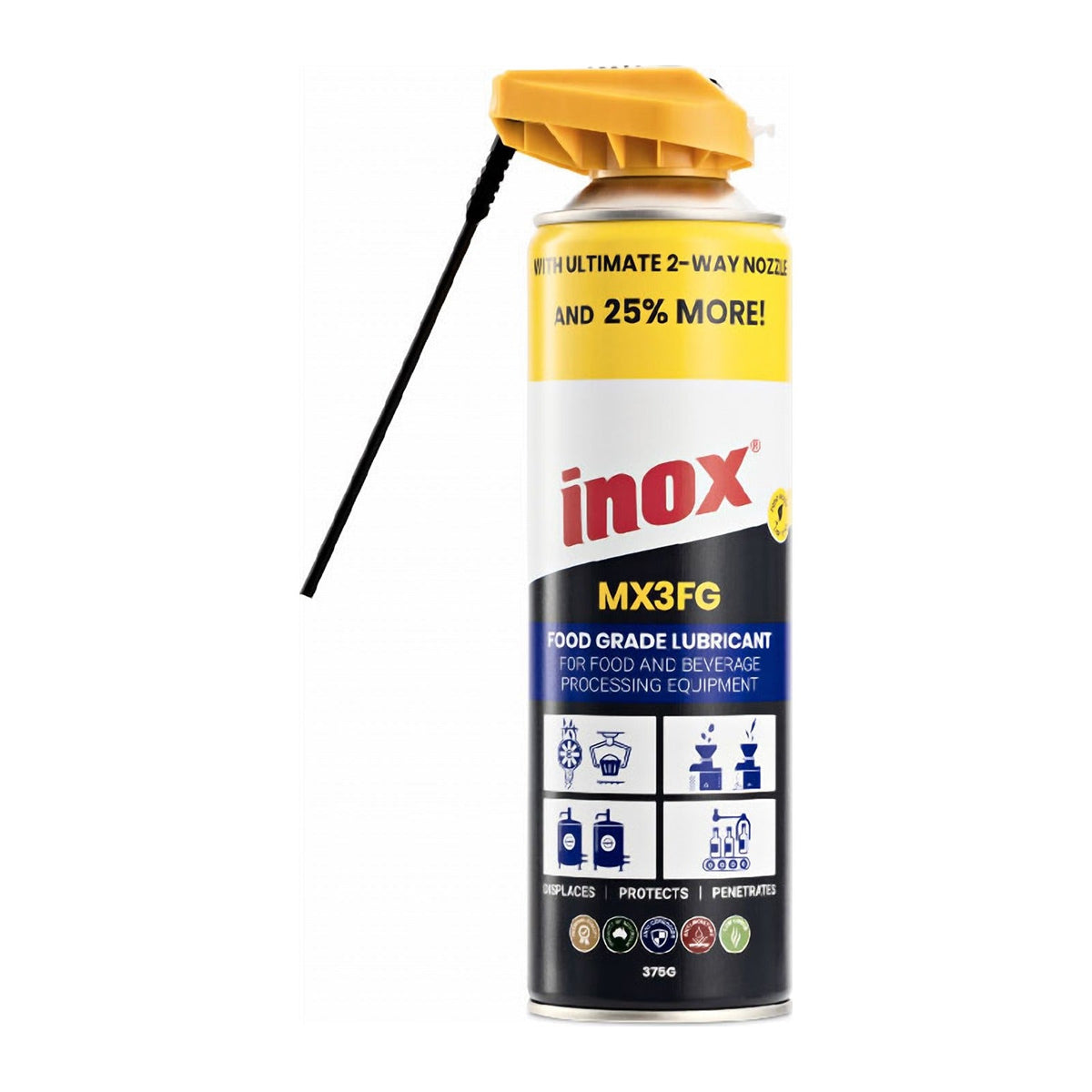 Inox MX3FG Food Grade Lubricant 375g Aerosol with 2-Way Nozzle MX3FG-TW375