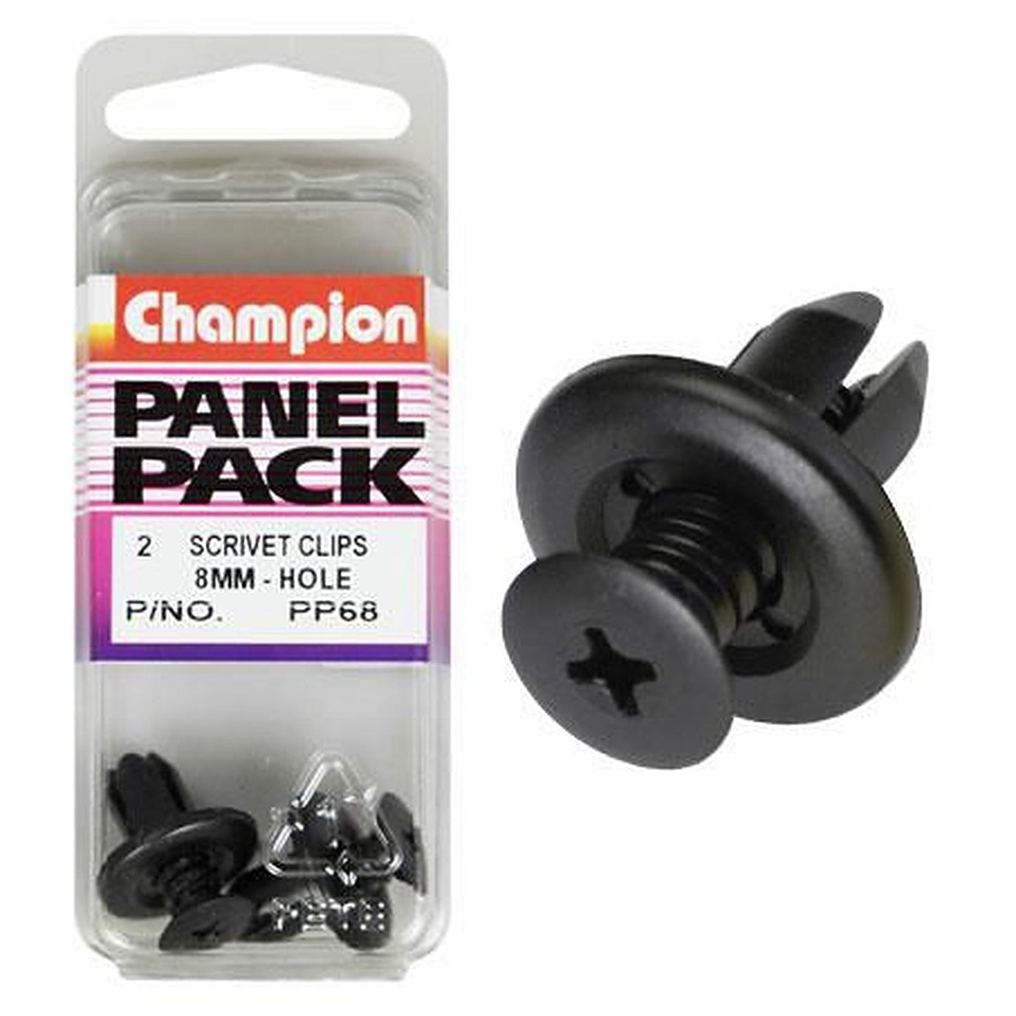 Champion Black Push Rivet 12.5mm — Pack of 2 PP68