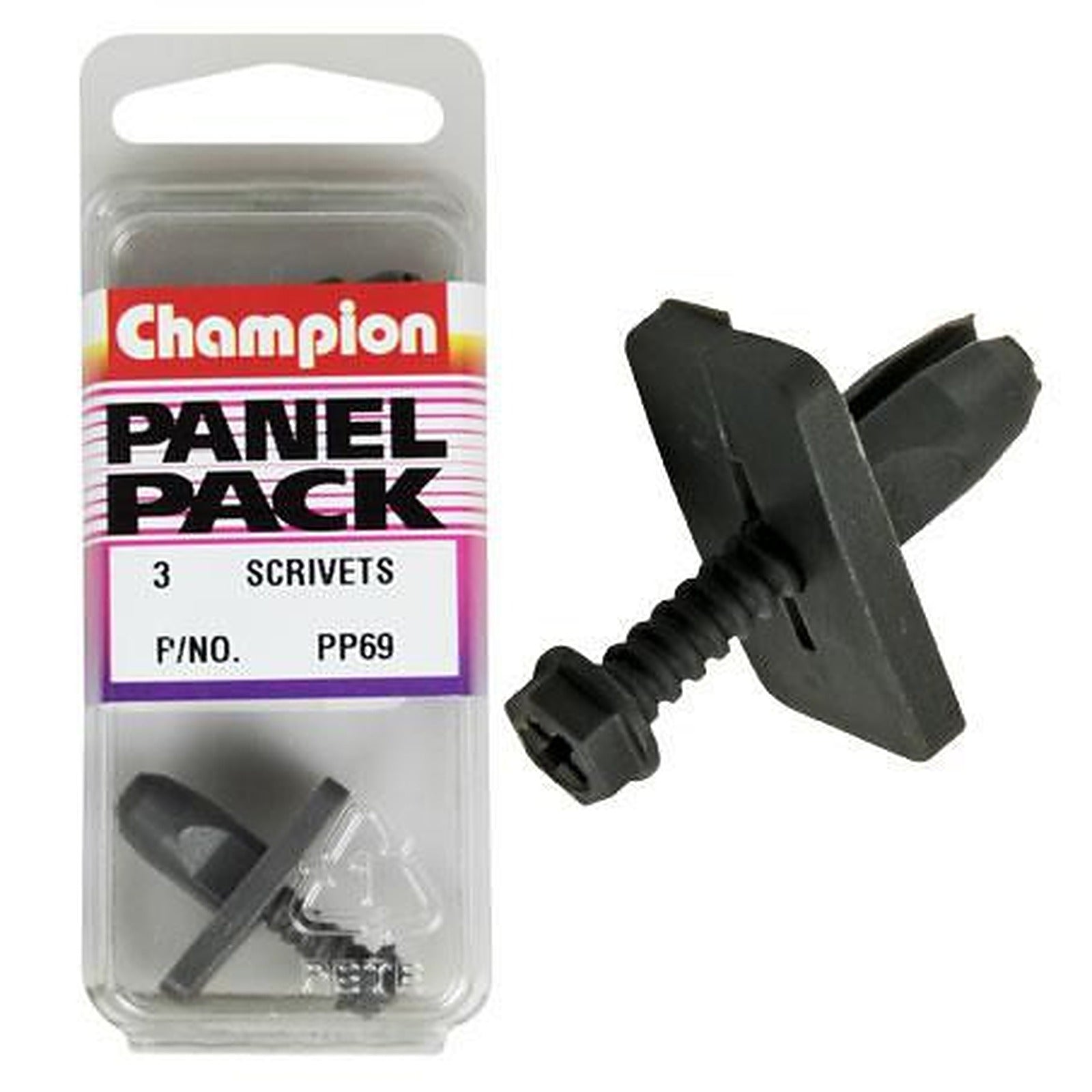 Champion Scrivet Black/Grey Len 14mm Hole 9mm Head 26mm — 3 Pack PP69