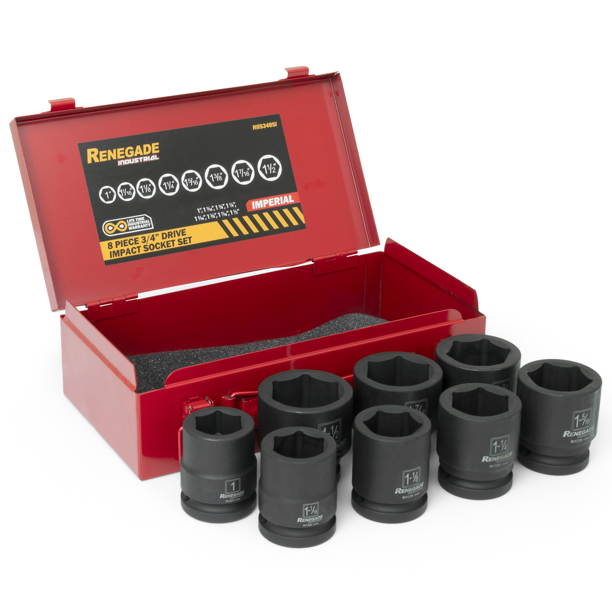 Renegade Industrial 3/4" Drive 8 Piece Imperial Impact Sockets Set - RIIS348SI