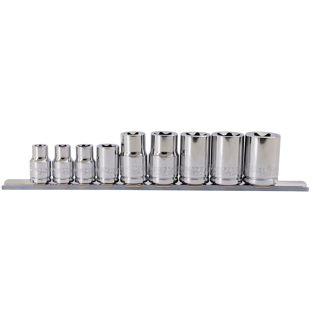 Renegade Industrial 1/2" & 3/8" Drive 9 Piece Female Star Sockets Set - RISS9E