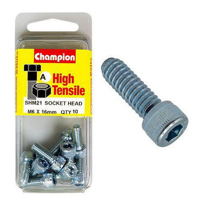 Champion Zinc Plated High Tensile Socket Head Cap Screw M6 x 16mm — Pack of 10