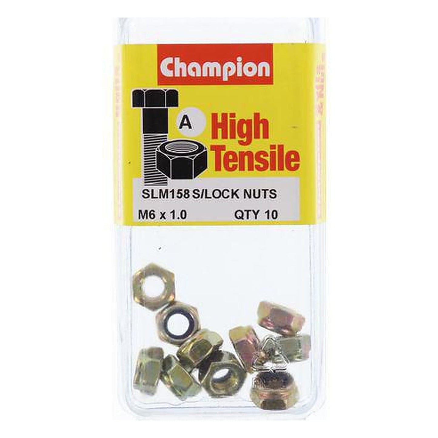 Champion Self-Locking Hex Nut with Nylon Insert M6 x 1.00mm — Pack of 10
