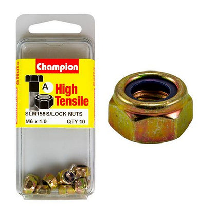Champion Self-Locking Hex Nut with Nylon Insert M6 x 1.00mm — Pack of 10