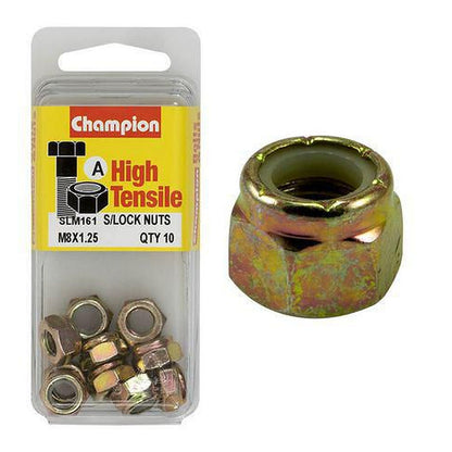 Champion Self-Locking Hex Nut with Nylon Insert M8 x 1.25mm — Pack of 10