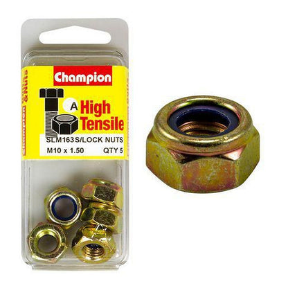 Champion Self-Locking Hex Nut with Nylon Insert M10 x 1.5mm — Pack of 5