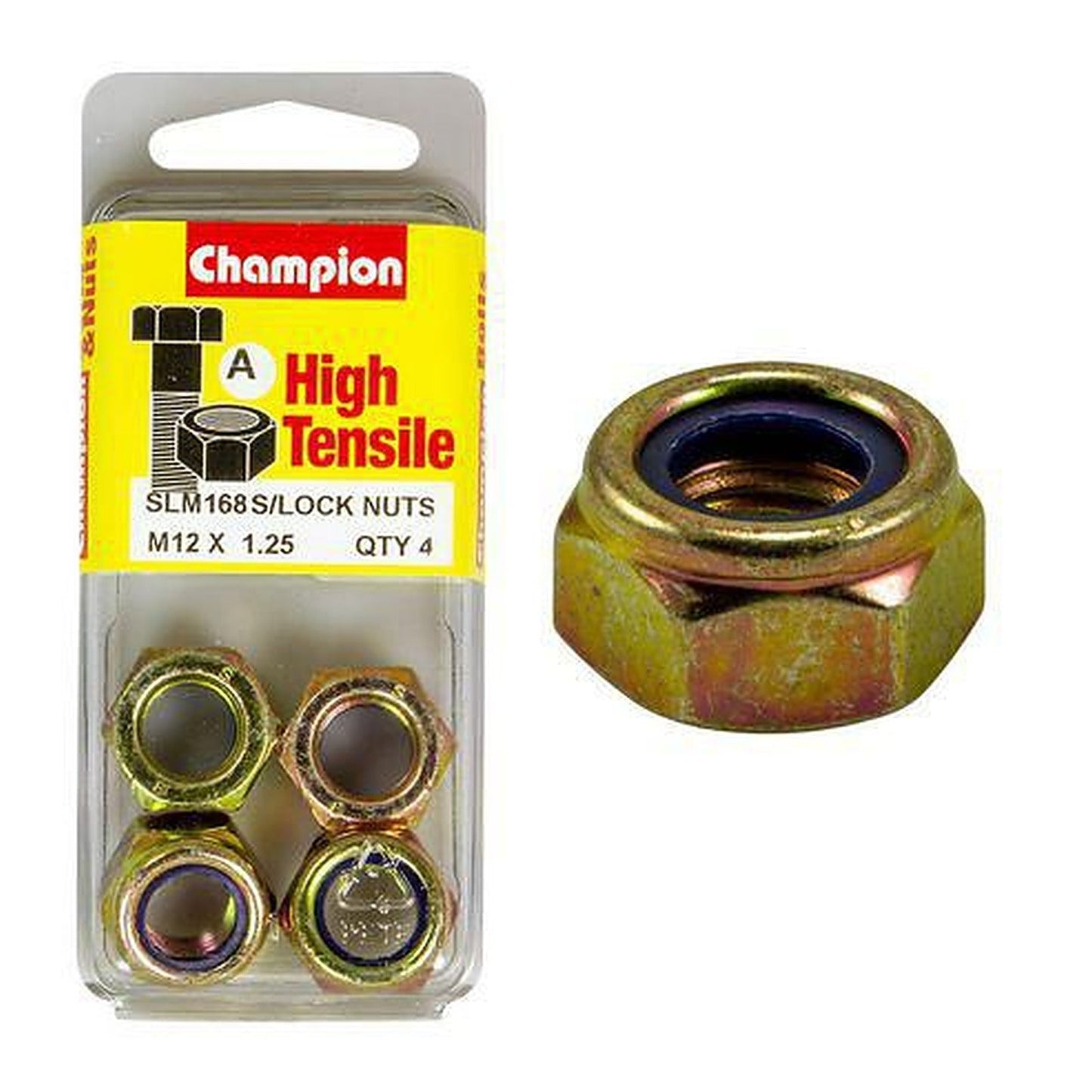 Champion Self-Locking Hex Nut with Nylon Insert M12 x 1.25mm — Pack of 4
