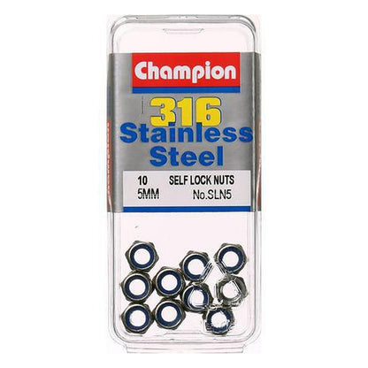 Champion 316/A4 Stainless Steel Self-Locking Hex Nut M5 x 0.8mm — Pack of 10