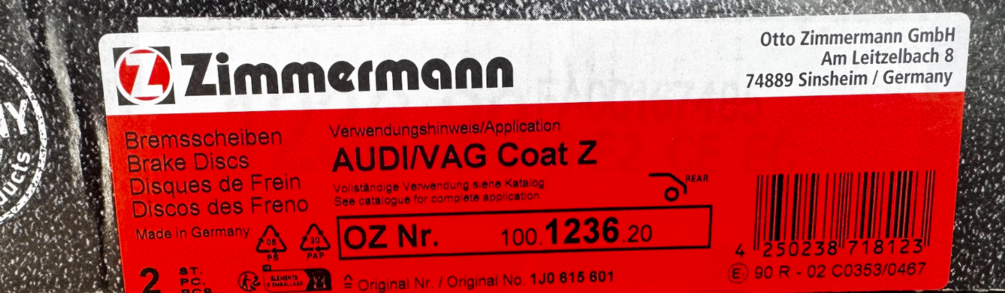 Zimmermann Coat Z Brake Rotor Rear PAIR 100.1236.20