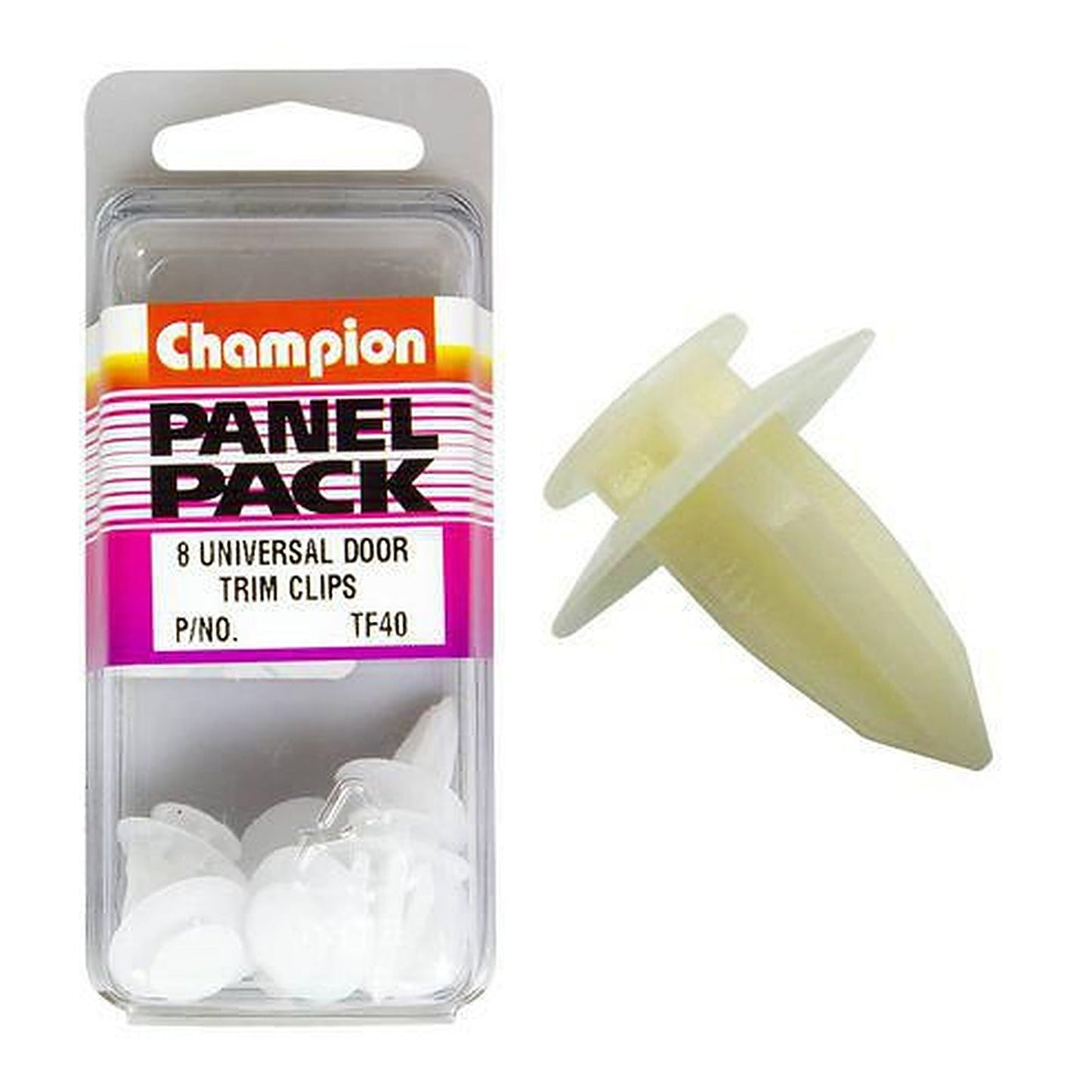 Champion Clear Door Panel Clip 8mm Hole 17mm Head — Pack of 8