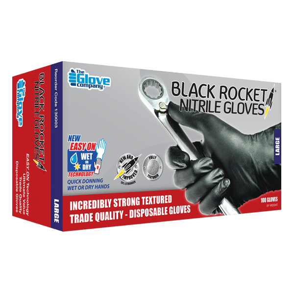 TGC Rocket Black Nitrile Disposable Gloves — Small, 100 Pack