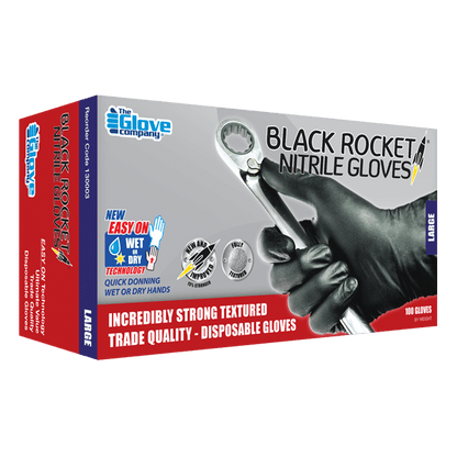 TGC Rocket Black Nitrile Disposable Gloves — Small, 100 Pack