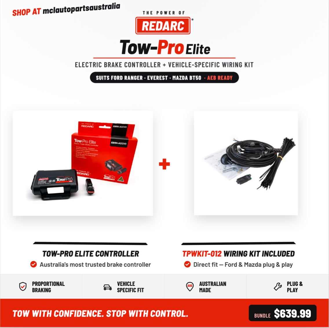 Redarc Tow-Pro Elite V3 + Wiring Kit Ford Ranger BT-50 EBRH-ACCV3 TPWKIT-012