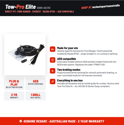 Redarc Tow-Pro Elite V3 + Wiring Kit Ford Ranger BT-50 EBRH-ACCV3 TPWKIT-012