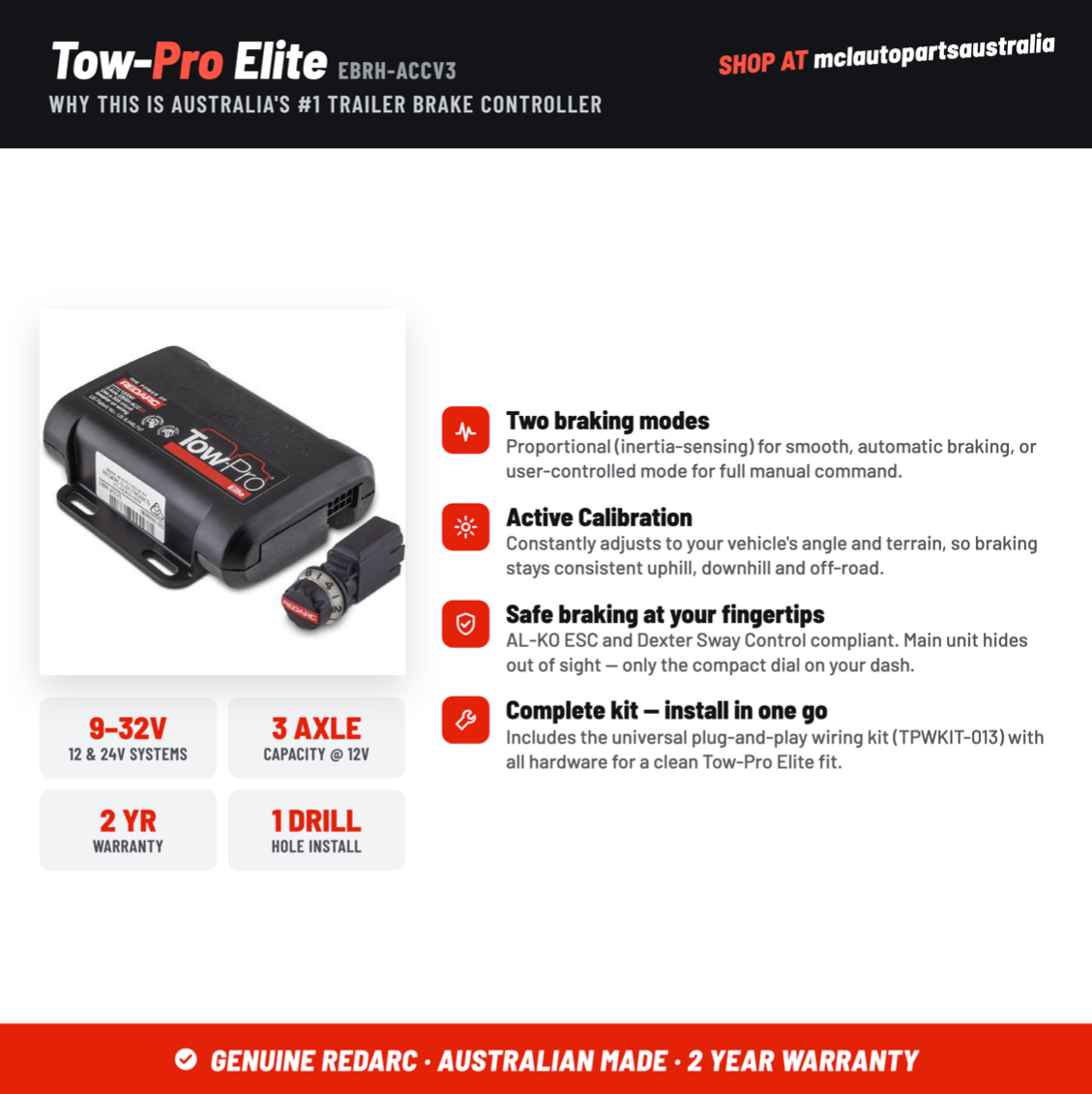 Redarc Tow-Pro Elite V3 + Universal Wiring Kit EBRH-ACCV3 TPWKIT-013