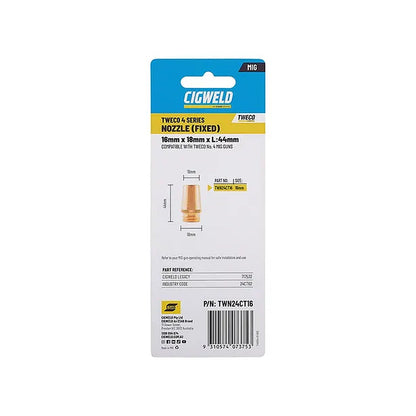 Cigweld Tweco 4 Contact Tip Short Nozzle 16mm — 2 Pack TWN24CT16