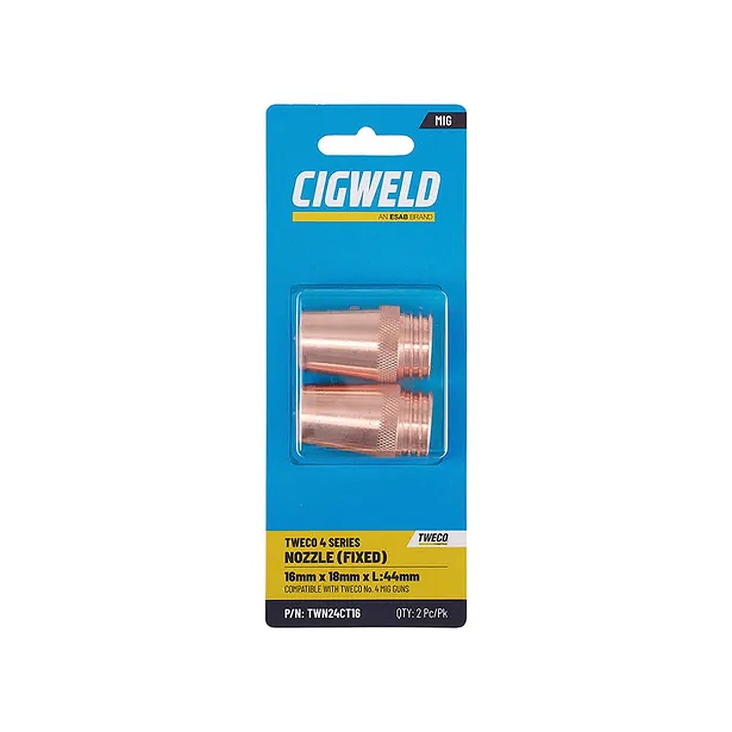 Cigweld Tweco 4 Contact Tip Short Nozzle 16mm — 2 Pack TWN24CT16