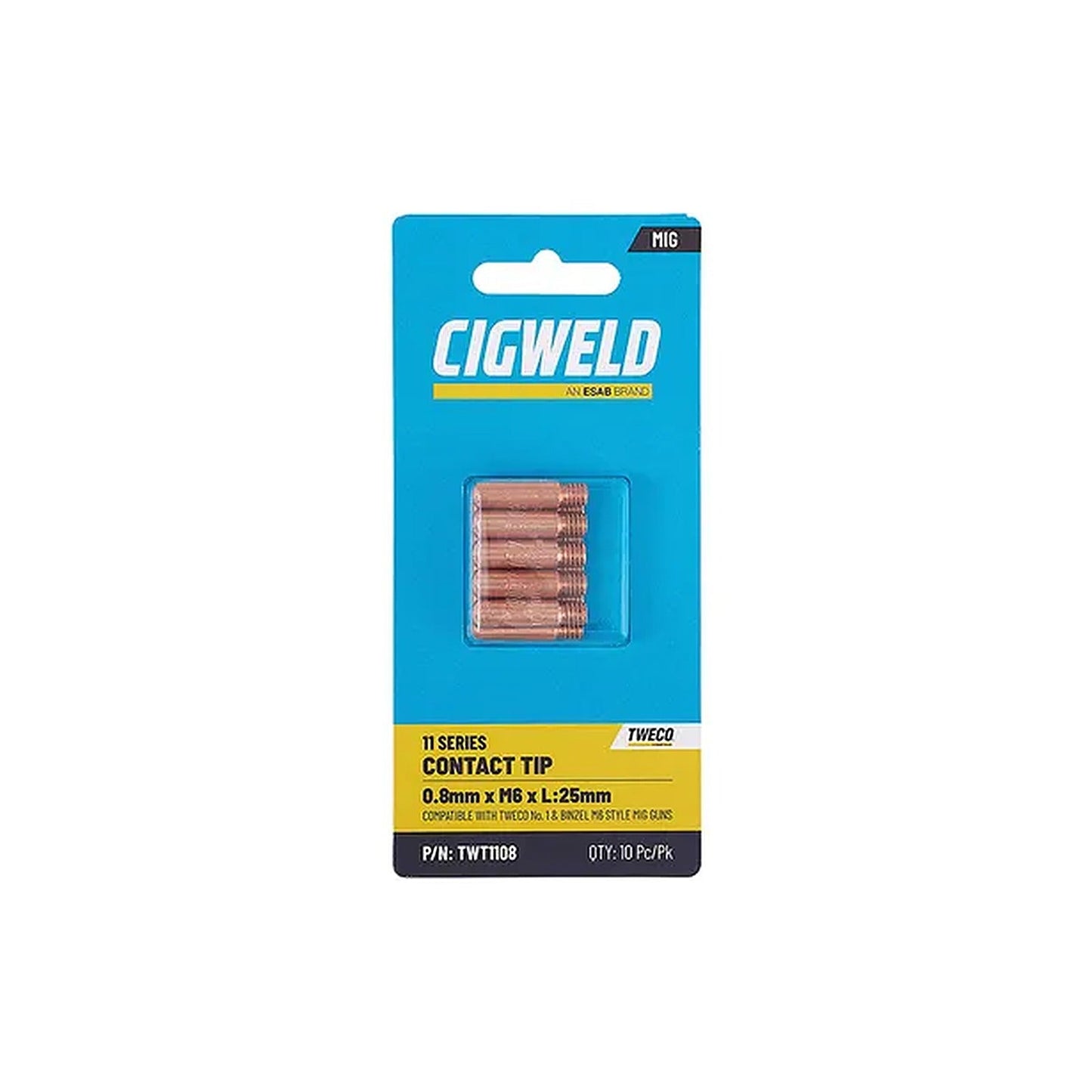 Cigweld Tweco 1 Contact Tip 0.8mm — 10 Pack TWT1108