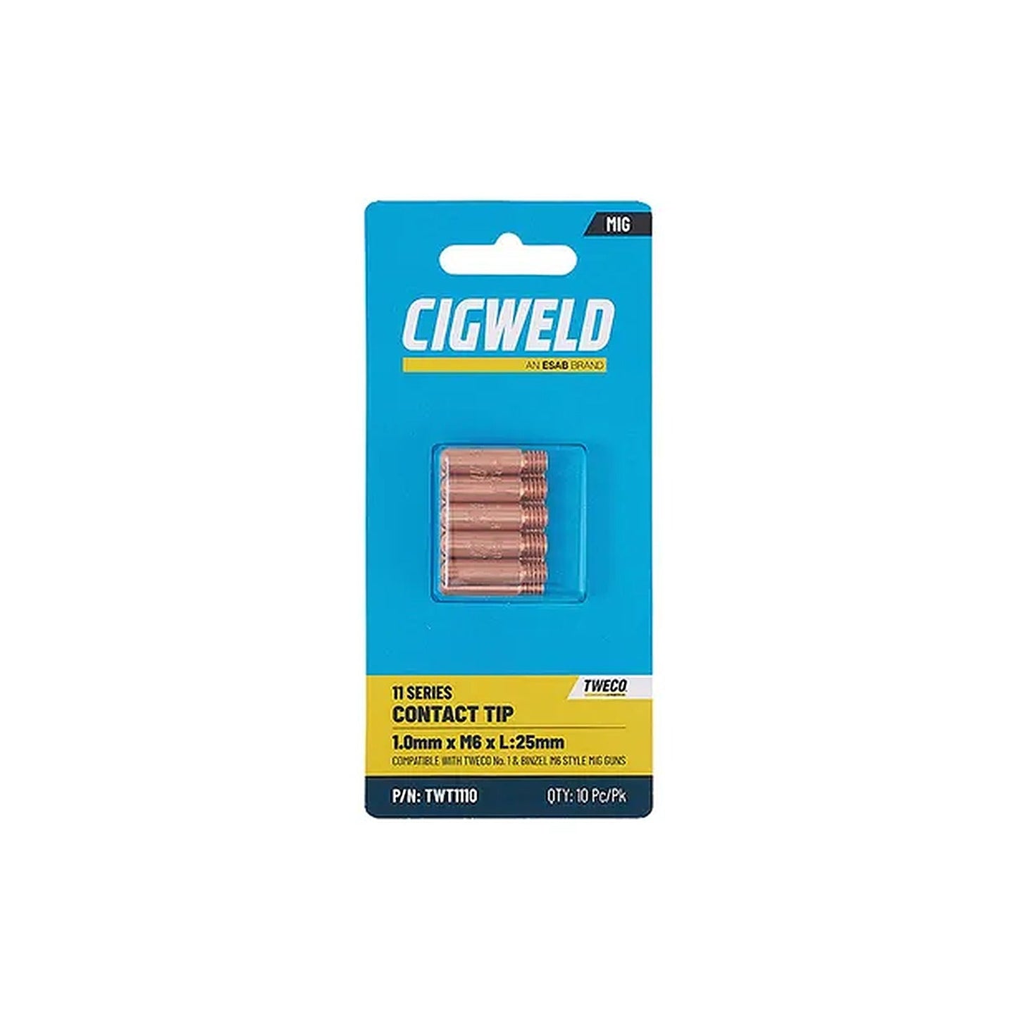 Cigweld Tweco 1 Contact Tip 1.0mm — 10 Pack TWT1110