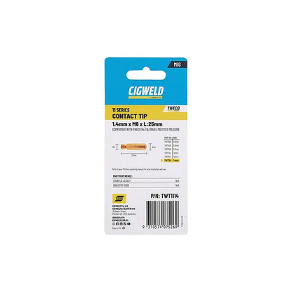 Cigweld Tweco 1 Contact Tip 1.4mm — 10 Pack TWT1114
