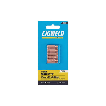 Cigweld Tweco 1 Contact Tip 1.4mm — 10 Pack TWT1114