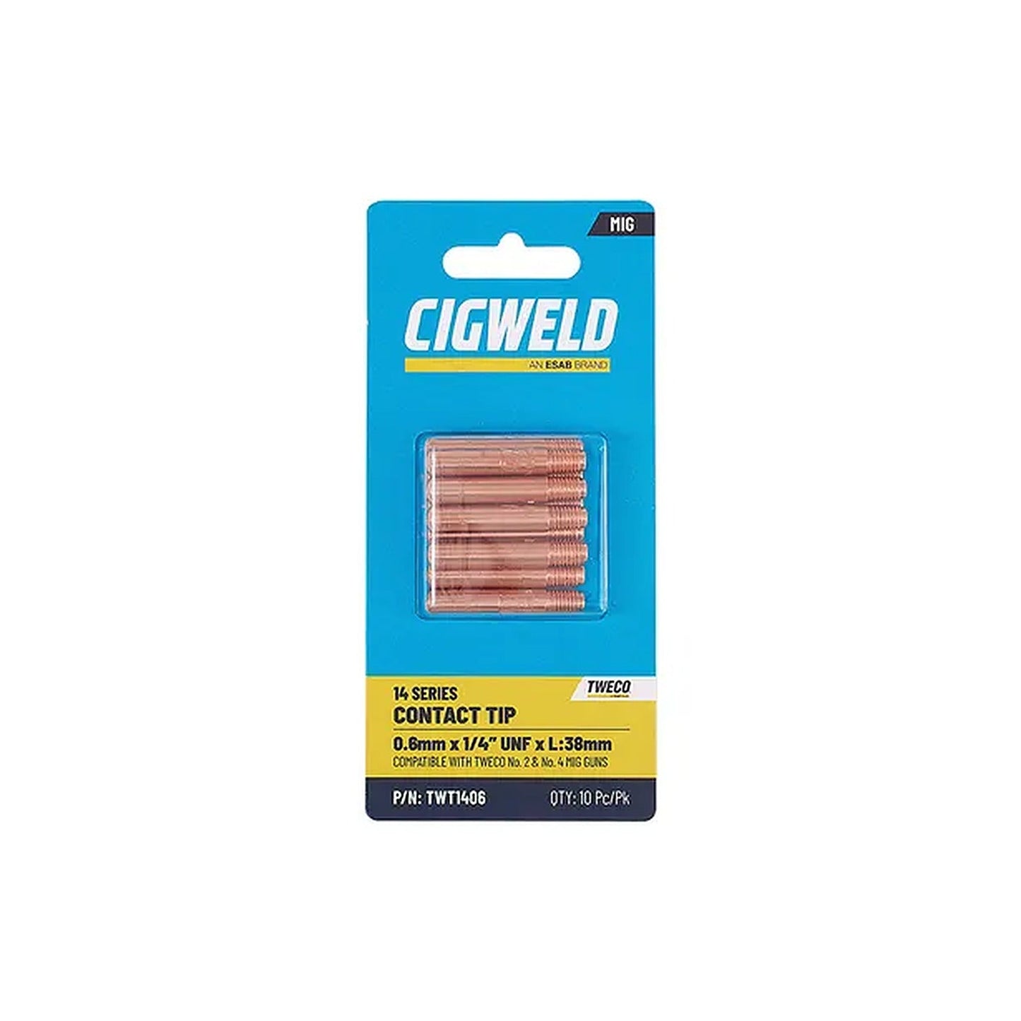 Cigweld Tweco 2/4 Contact Tip 0.6mm — 10 Pack TWT1406