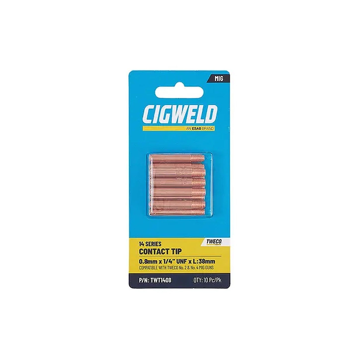 Cigweld Tweco 2/4 Contact Tip 0.8mm — 10 Pack TWT1408