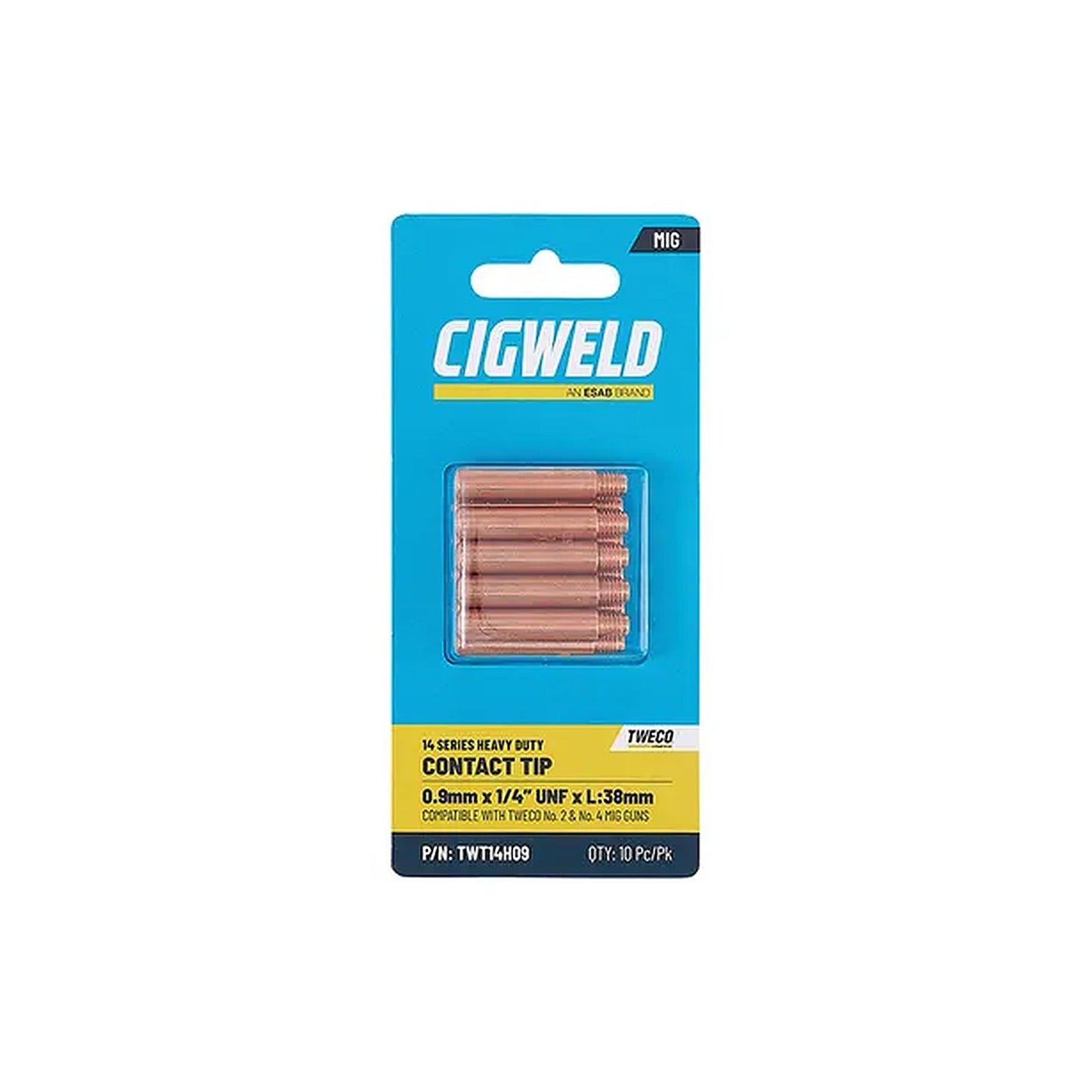 Cigweld Tweco 2/4 HD Contact Tip 0.9mm — 10 Pack TWT14H09