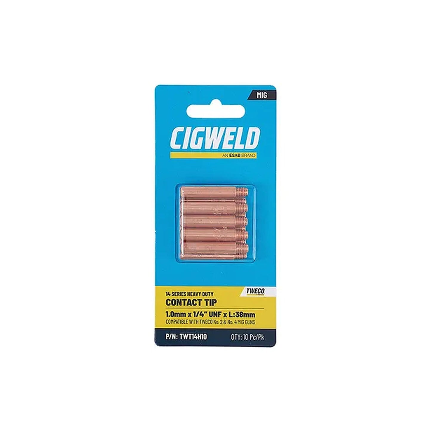 Cigweld Tweco 2/4 HD Contact Tip 1.0mm — 10 Pack TWT14H10