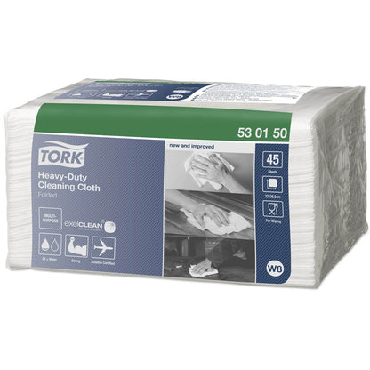 Tork Heavy Duty Cleaning Cloths W8 — 38.5 x 32cm White, 45 per Pack