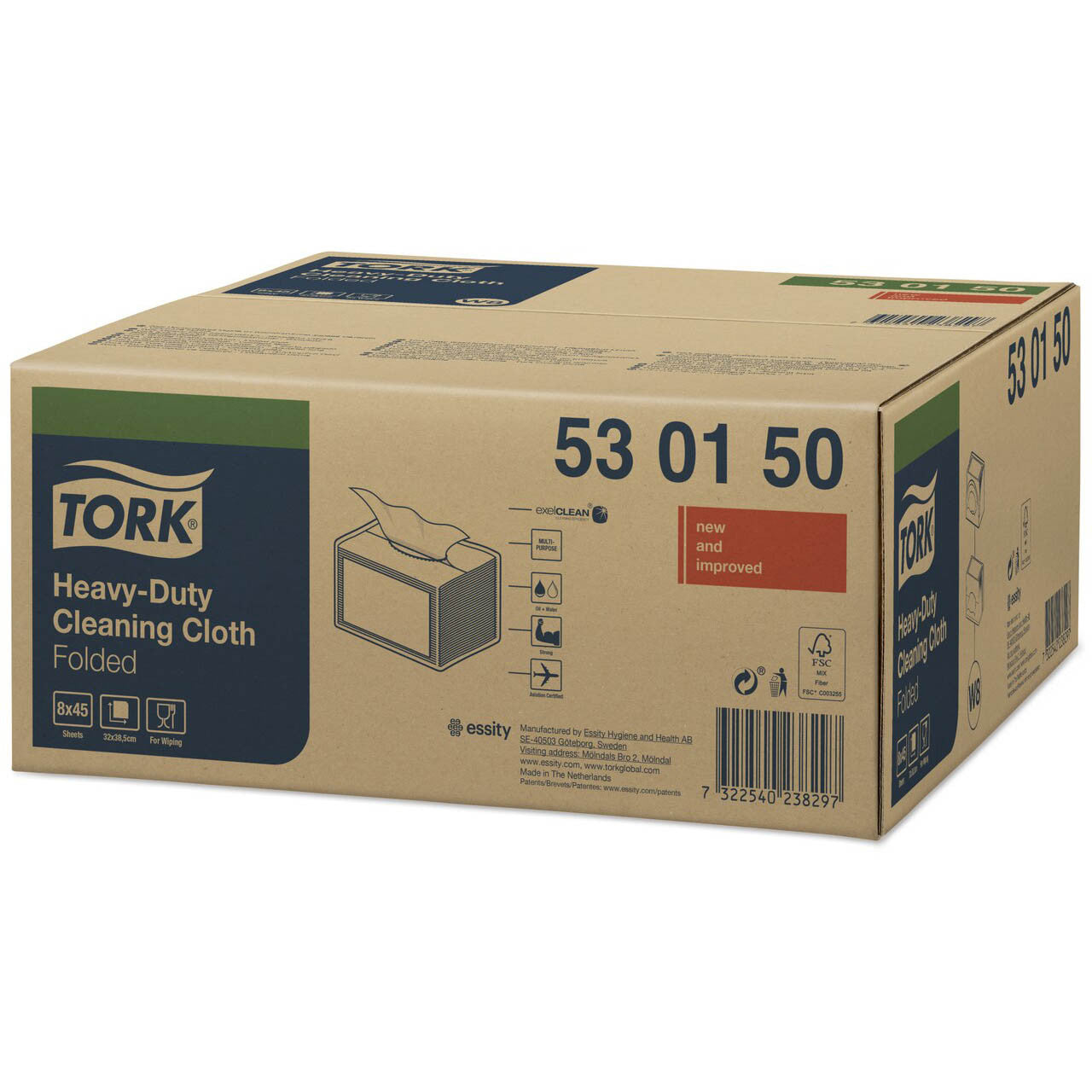Tork Heavy Duty Cleaning Cloths W8 — 38.5 x 32cm White, 45 per Pack