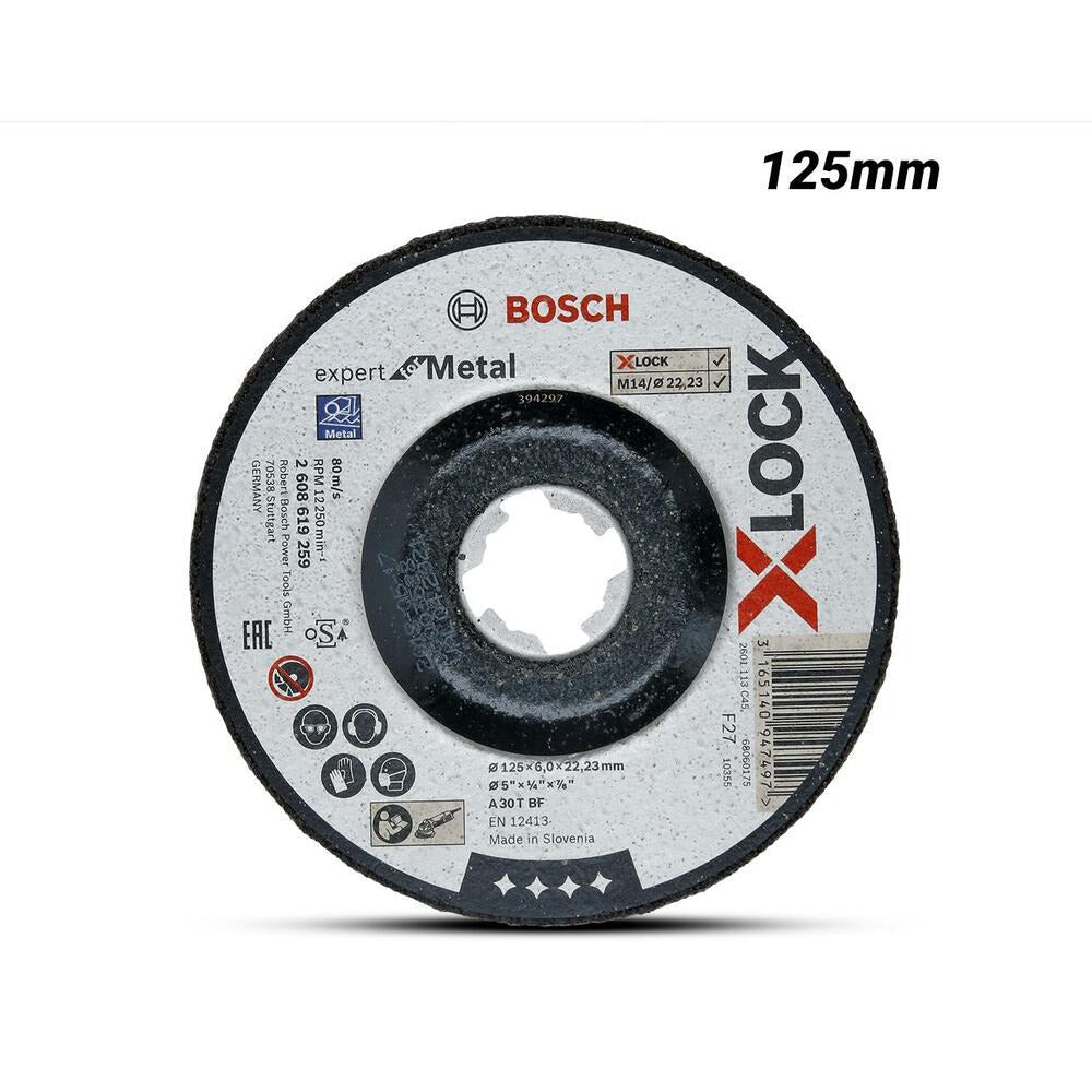 Bosch X-LOCK EXPERT >METAL (2.608.619.259) 125mm x 6.0mm x 22.23mm Depressed Centre Metal Grinding Disc
