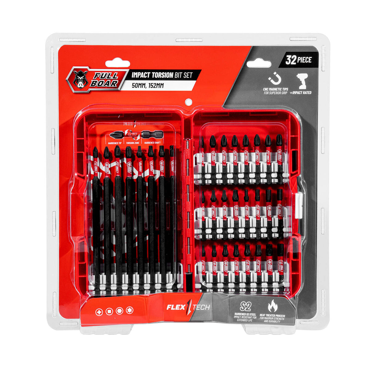 Full Boar 32 Piece Impact Magnetic Torsion Bit Set FBIBS-32