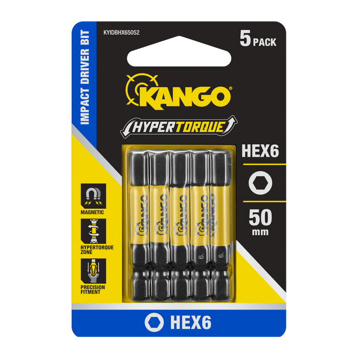 Kango 50mm HEX6 Hypertorque Impact Driver Bit - 5 Pack