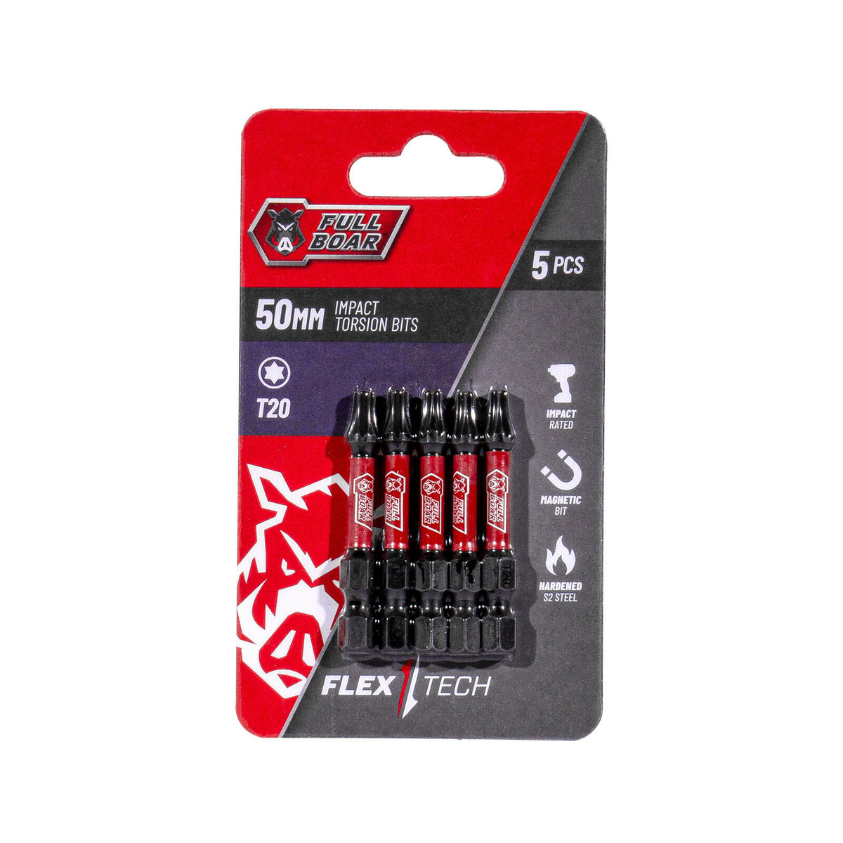 Full Boar T20 x 50mm Impact Torsion Bits Set - 5 Pack