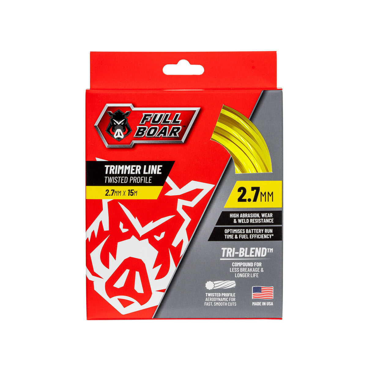 Full Boar 2.7mm x 15m Twisted Profile Trimmer Line FBTLT-2715
